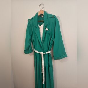 80's Breli Originals- Green Shirt Dress w/ White Belt- Size M/L
